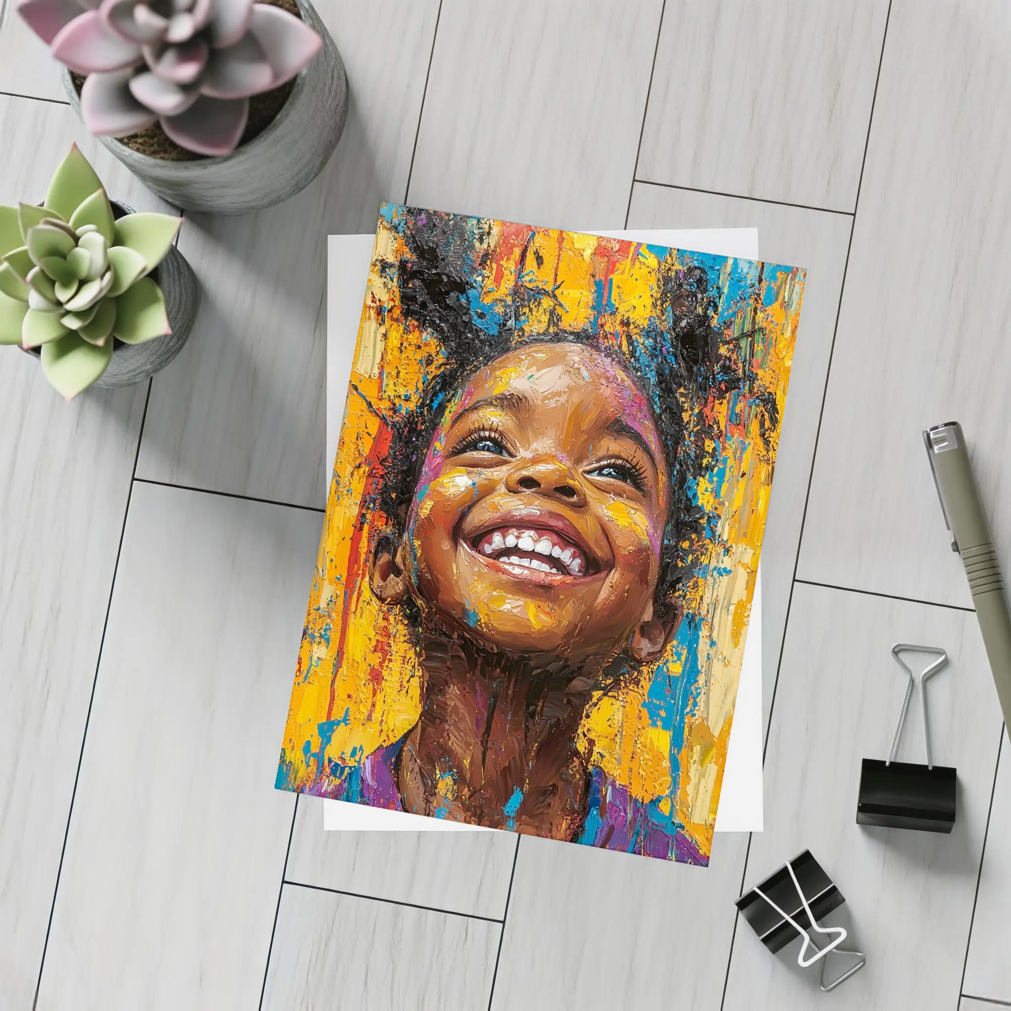 Joyful Girl Laughing Bold Expressionist Painting – Postcards