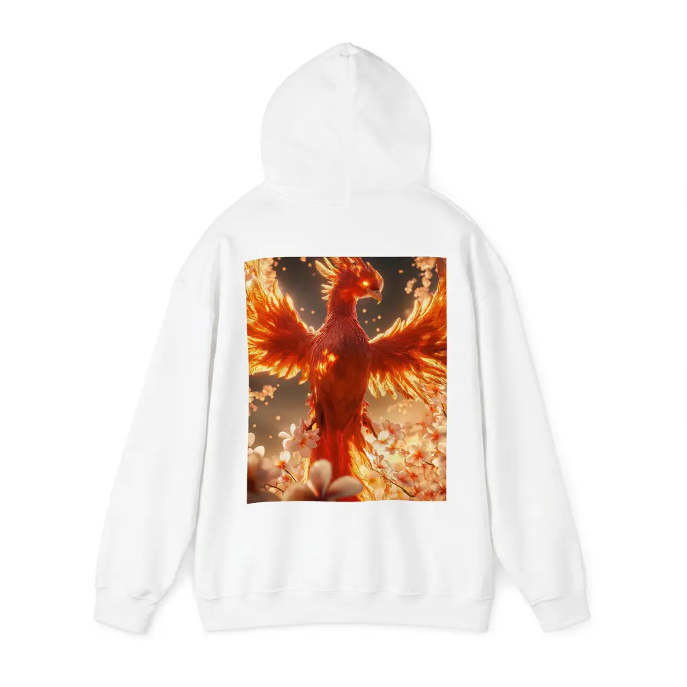 Fiery Phoenix Rising Among White Blossoms – Hoodies