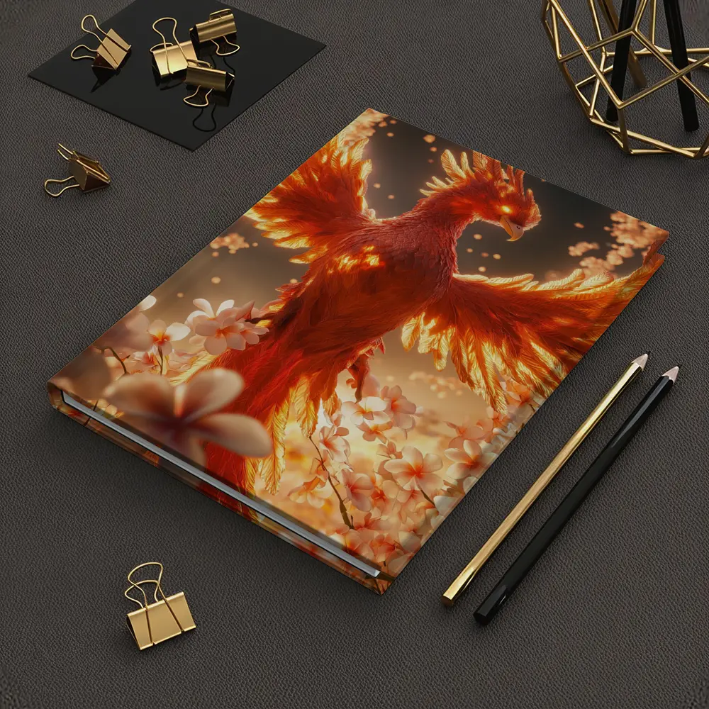 Fiery Phoenix Rising Among White Blossoms – Notebooks