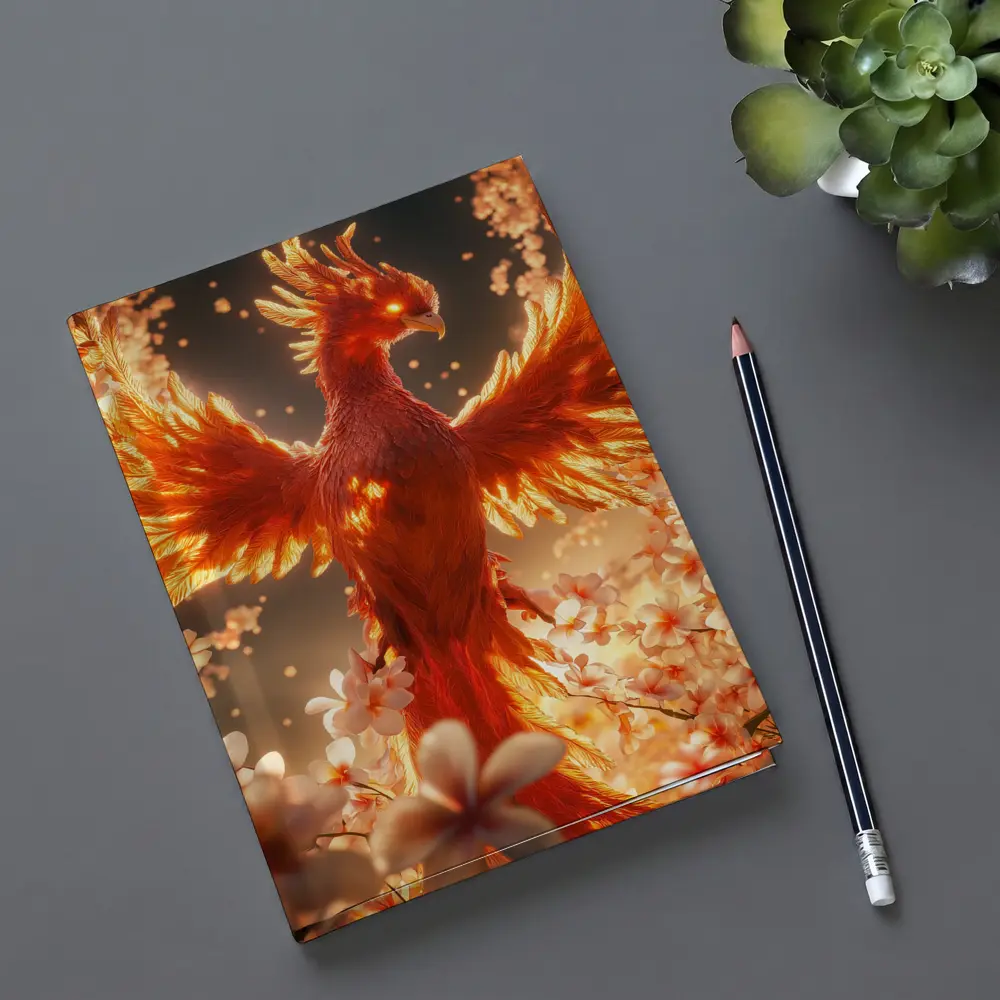 Fiery Phoenix Rising Among White Blossoms – Notebooks
