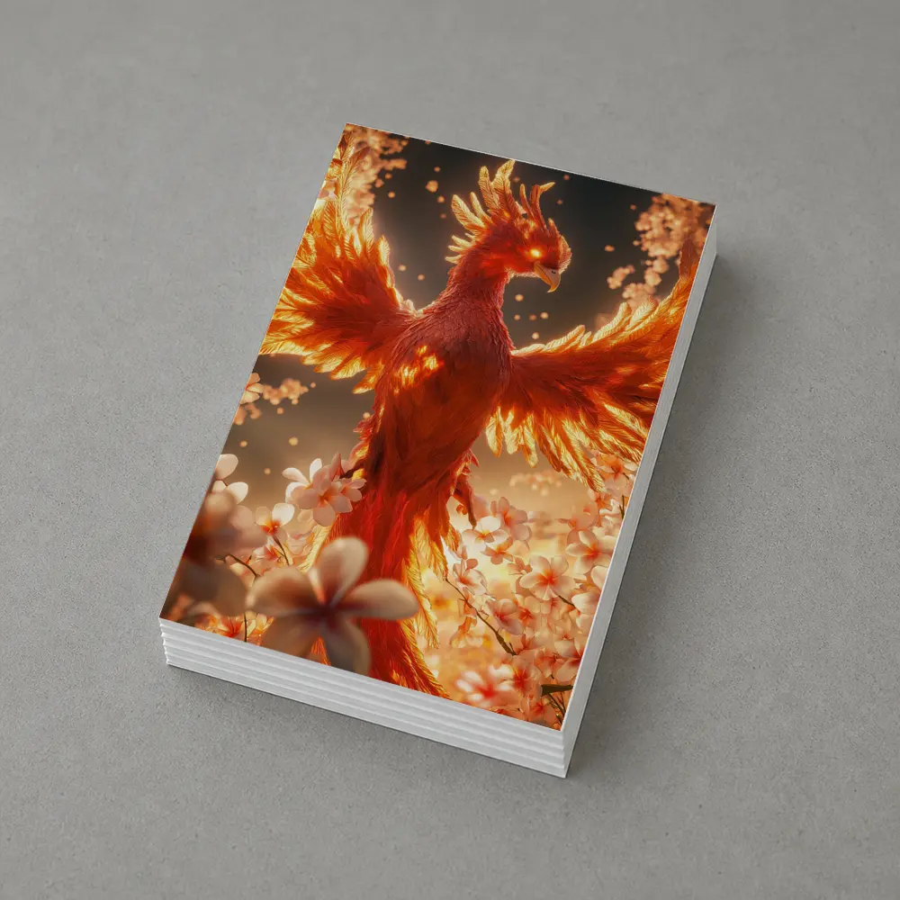 Fiery Phoenix Rising Among White Blossoms – Postcards