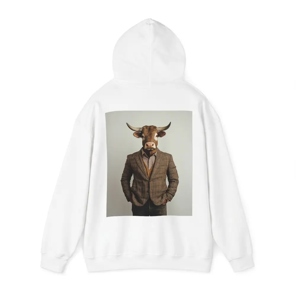 Bull Head Man Suit Gray Background – Hoodies