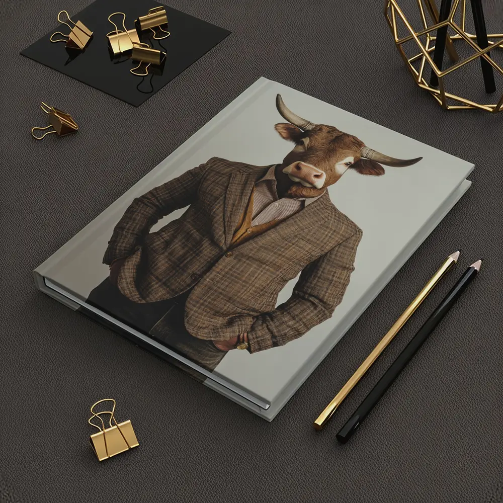 Bull Head Man Suit Gray Background – Notebooks