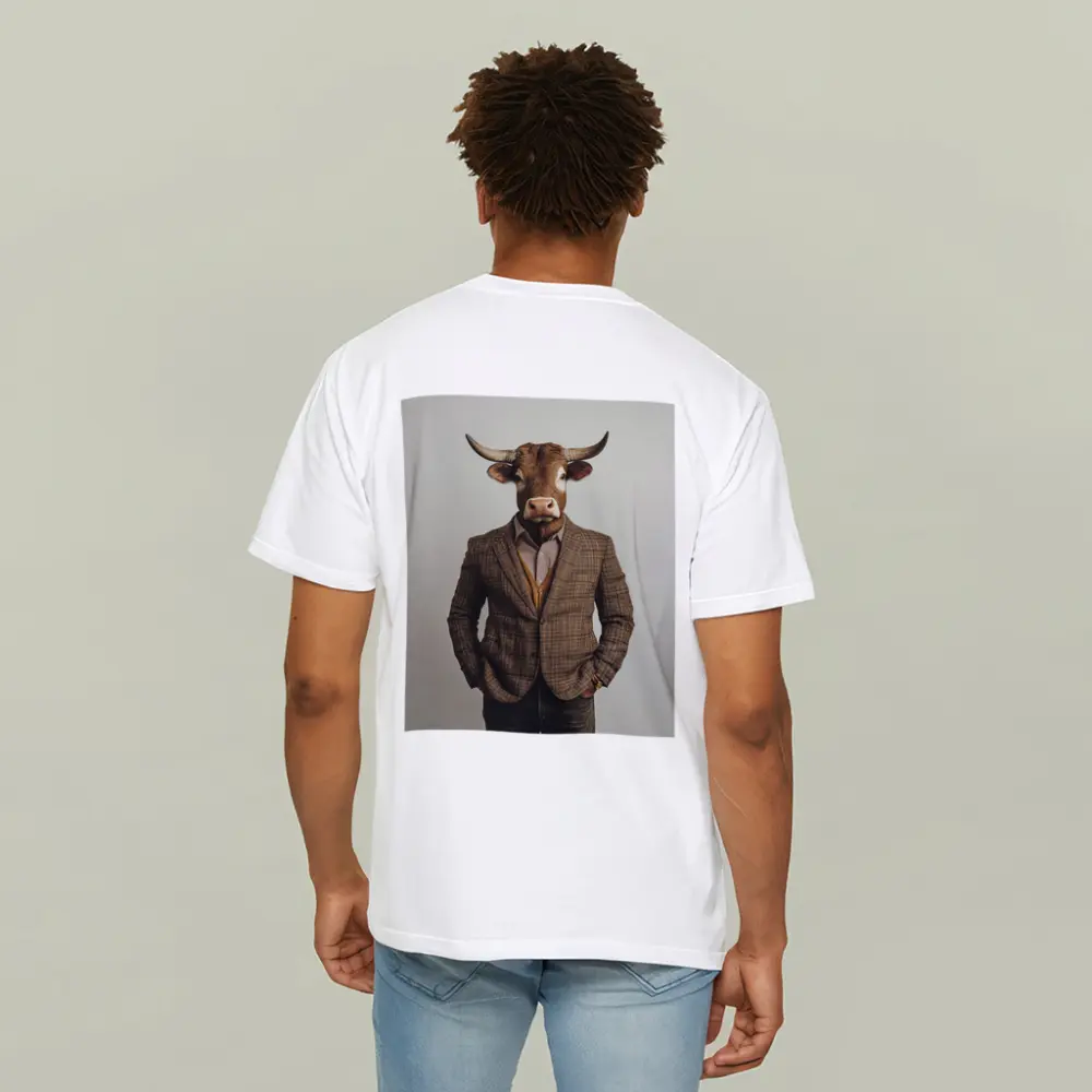 Bull Head Man Suit Gray Background – T-Shirts