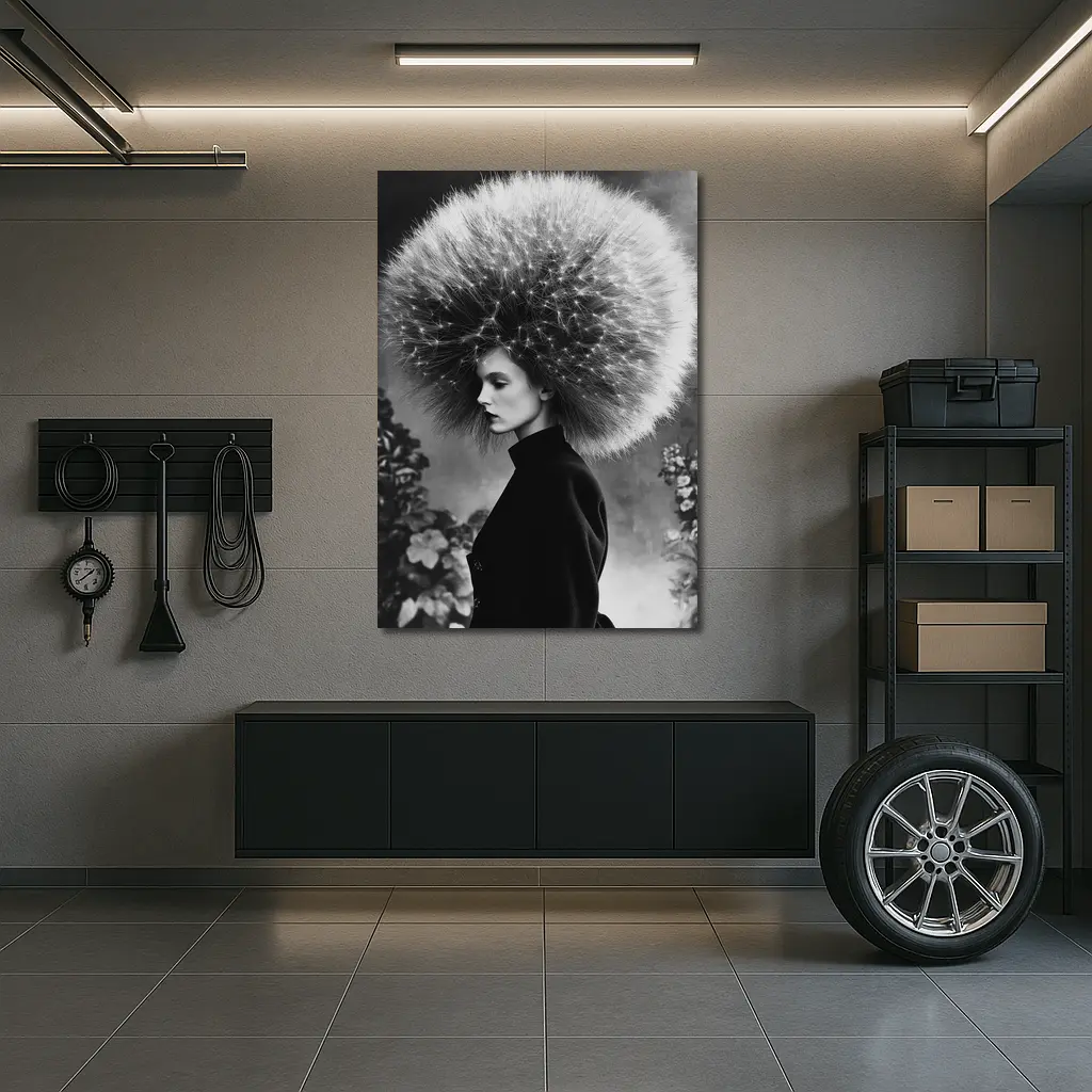 Woman Dandelion Head Black White Surreal Portrait – Wall Art