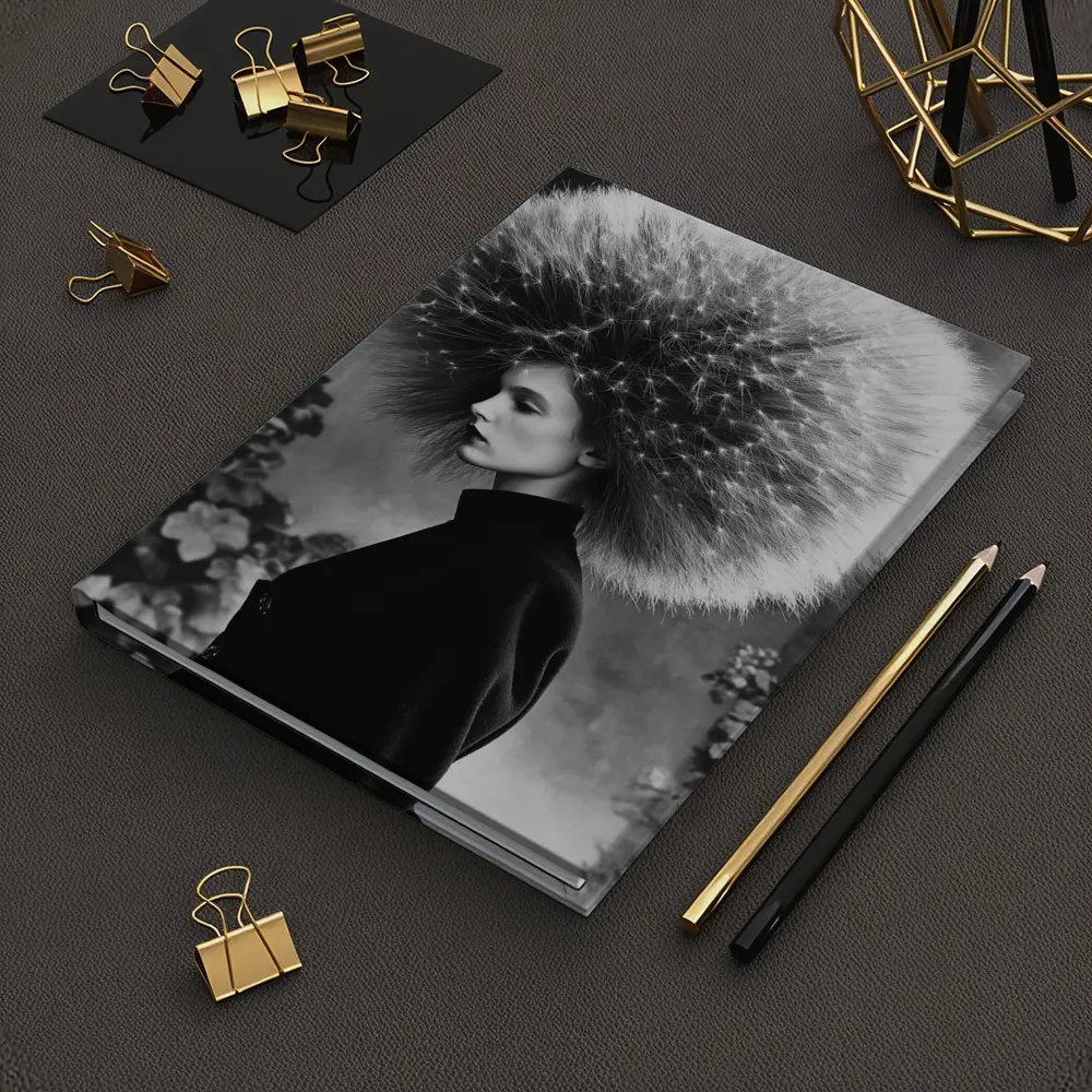 Woman Dandelion Head Black White Surreal Portrait – Notebooks
