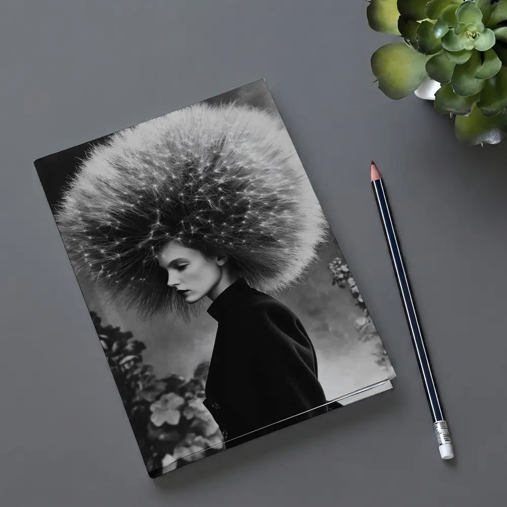 Woman Dandelion Head Black White Surreal Portrait – Notebooks