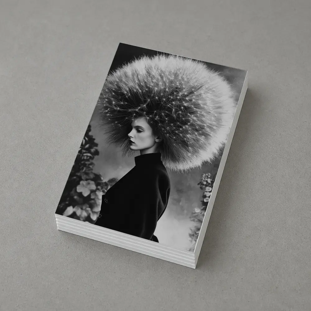 Woman Dandelion Head Black White Surreal Portrait – Postcards