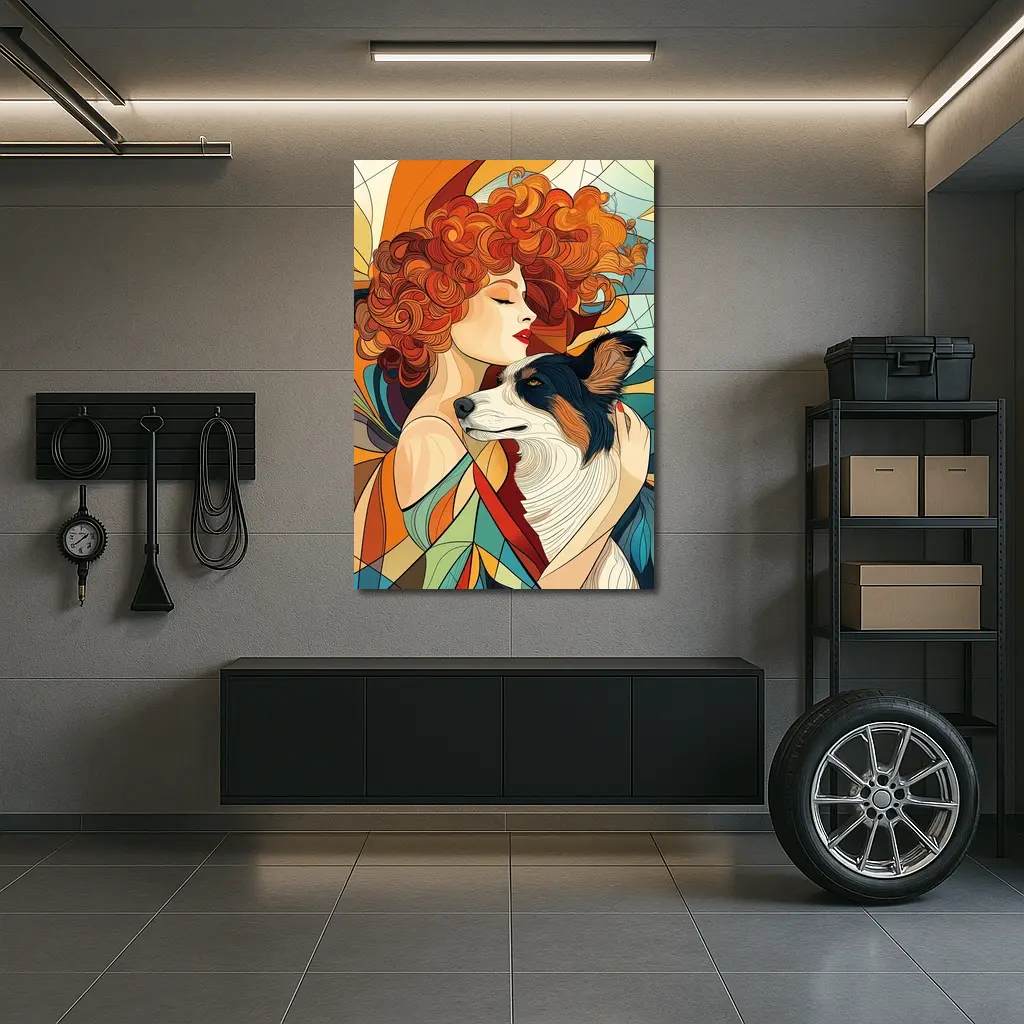 Woman With Border Collie Art Nouveau Style – Wall Art