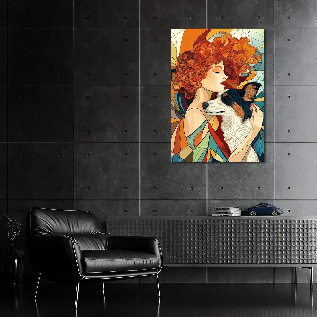 Woman With Border Collie Art Nouveau Style – Wall Art