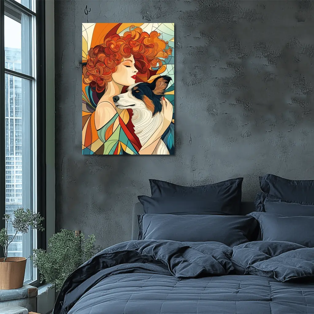 Woman With Border Collie Art Nouveau Style – Wall Art