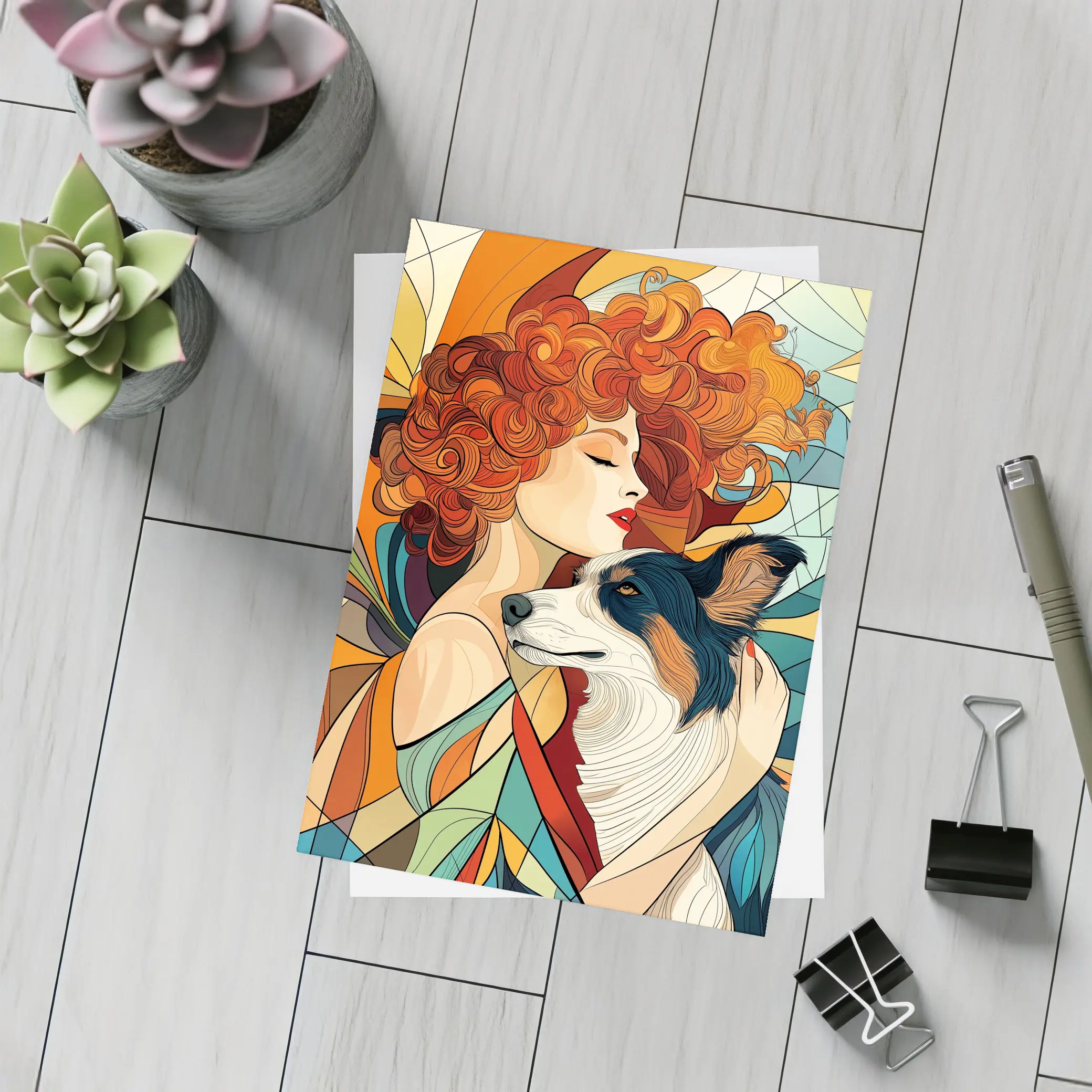 Woman With Border Collie Art Nouveau Style – Postcards