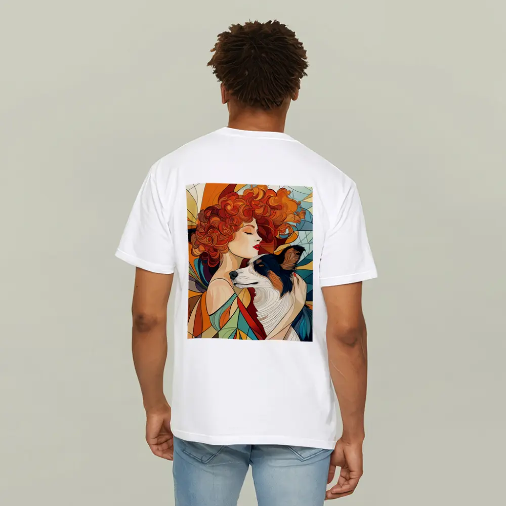 Woman With Border Collie Art Nouveau Style – T-Shirts
