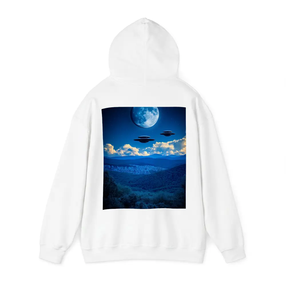 UFO Flying Saucers Over Moonlit Mountain Forest – Hoodies