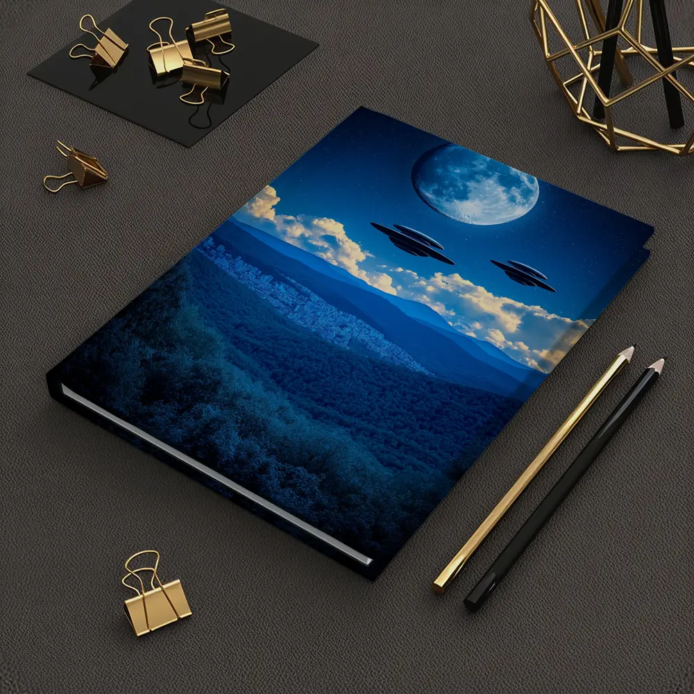 UFO Flying Saucers Over Moonlit Mountain Forest – Notebooks