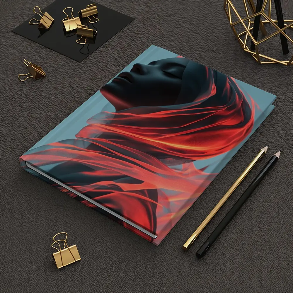 Dark Female Figure Red Flowing Veil Art – Notebooks