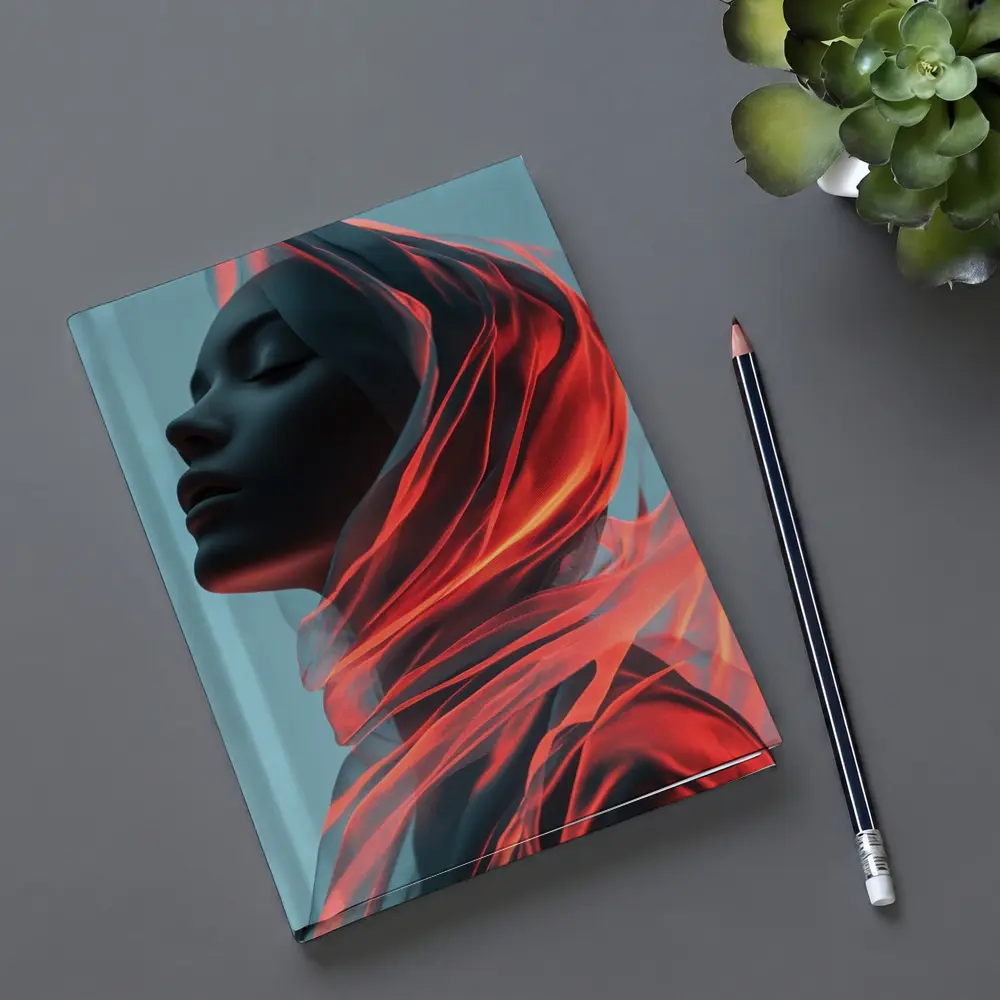 Dark Female Figure Red Flowing Veil Art – Notebooks