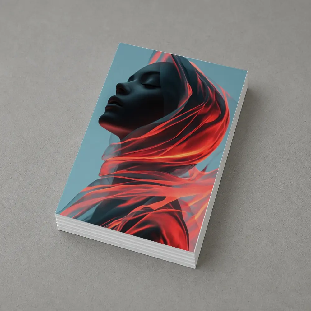 Dark Female Figure Red Flowing Veil Art – Postcards