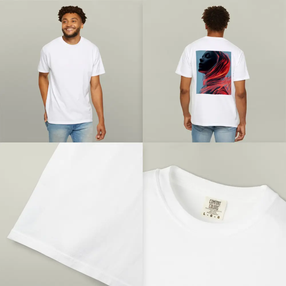 Dark Female Figure Red Flowing Veil Art – T-Shirts