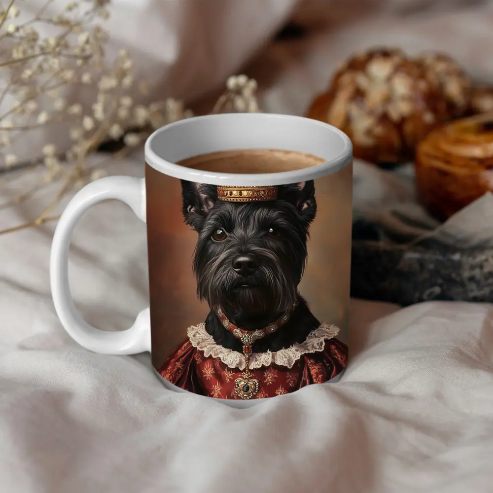 Royal Scottish Terrier Portrait Wearing Crown – Mugs