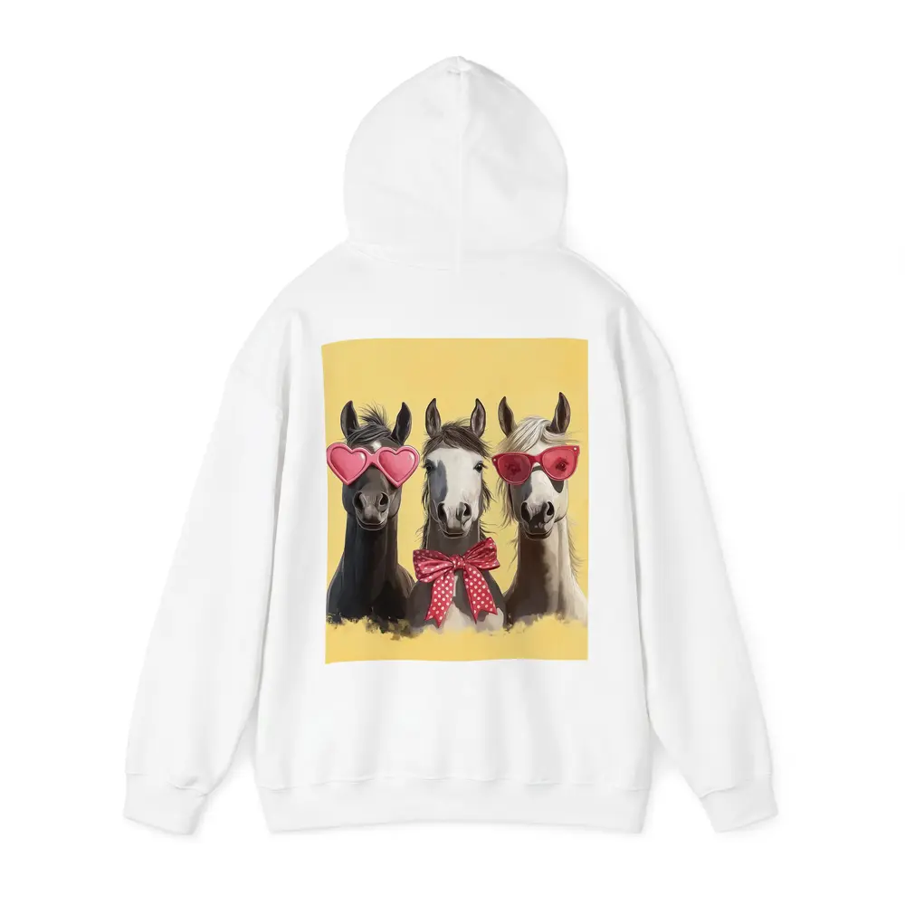 Three Funny Horses Wearing Sunglasses Yellow Background – Hoodies
