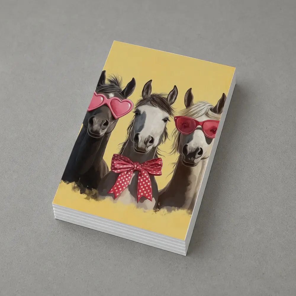 Three Funny Horses Wearing Sunglasses Yellow Background – Postcards