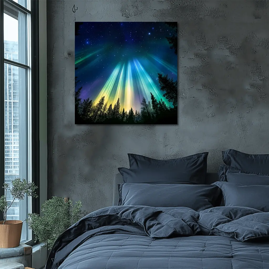 Aurora Borealis Northern Lights Forest Night – Wall Art