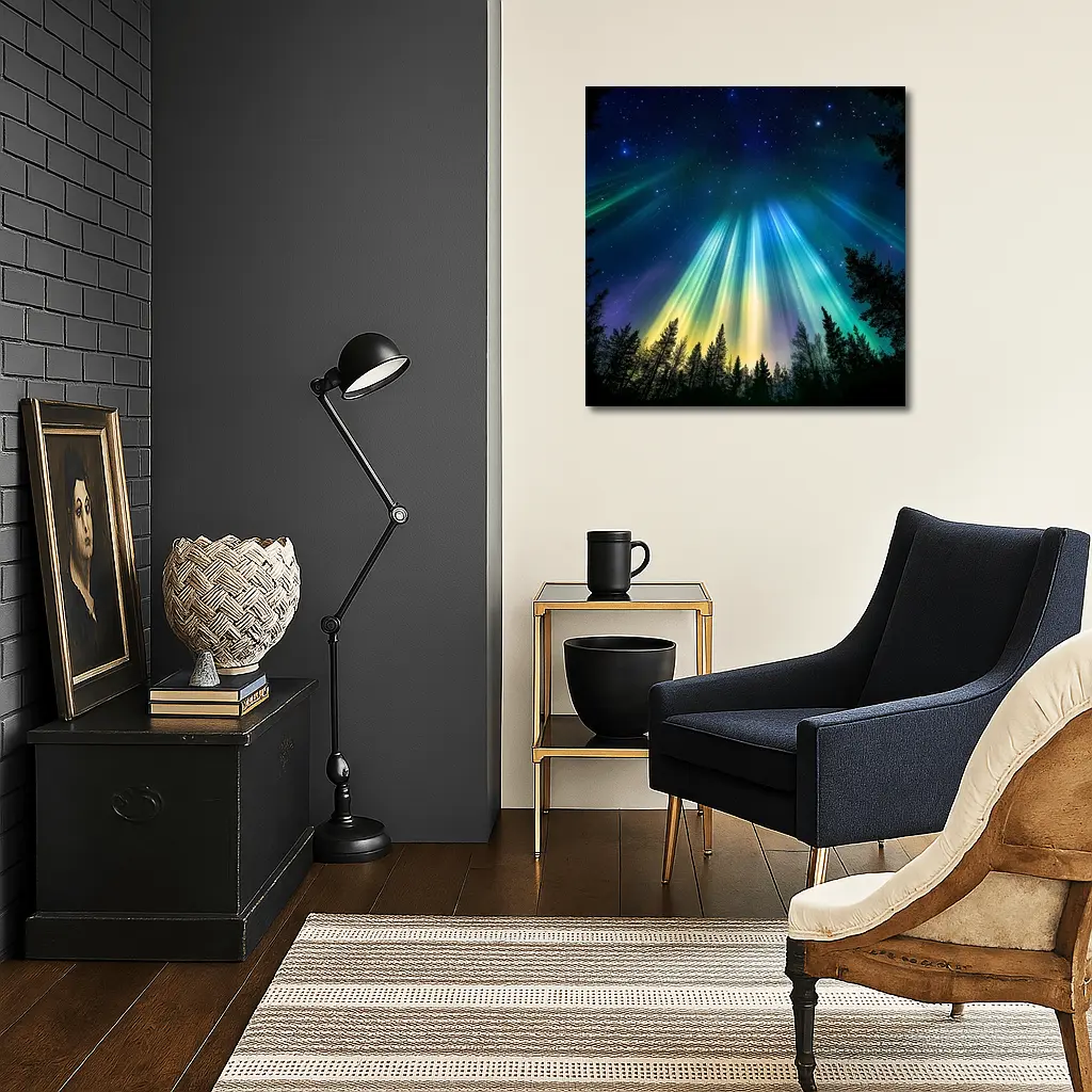 Aurora Borealis Northern Lights Forest Night – Wall Art