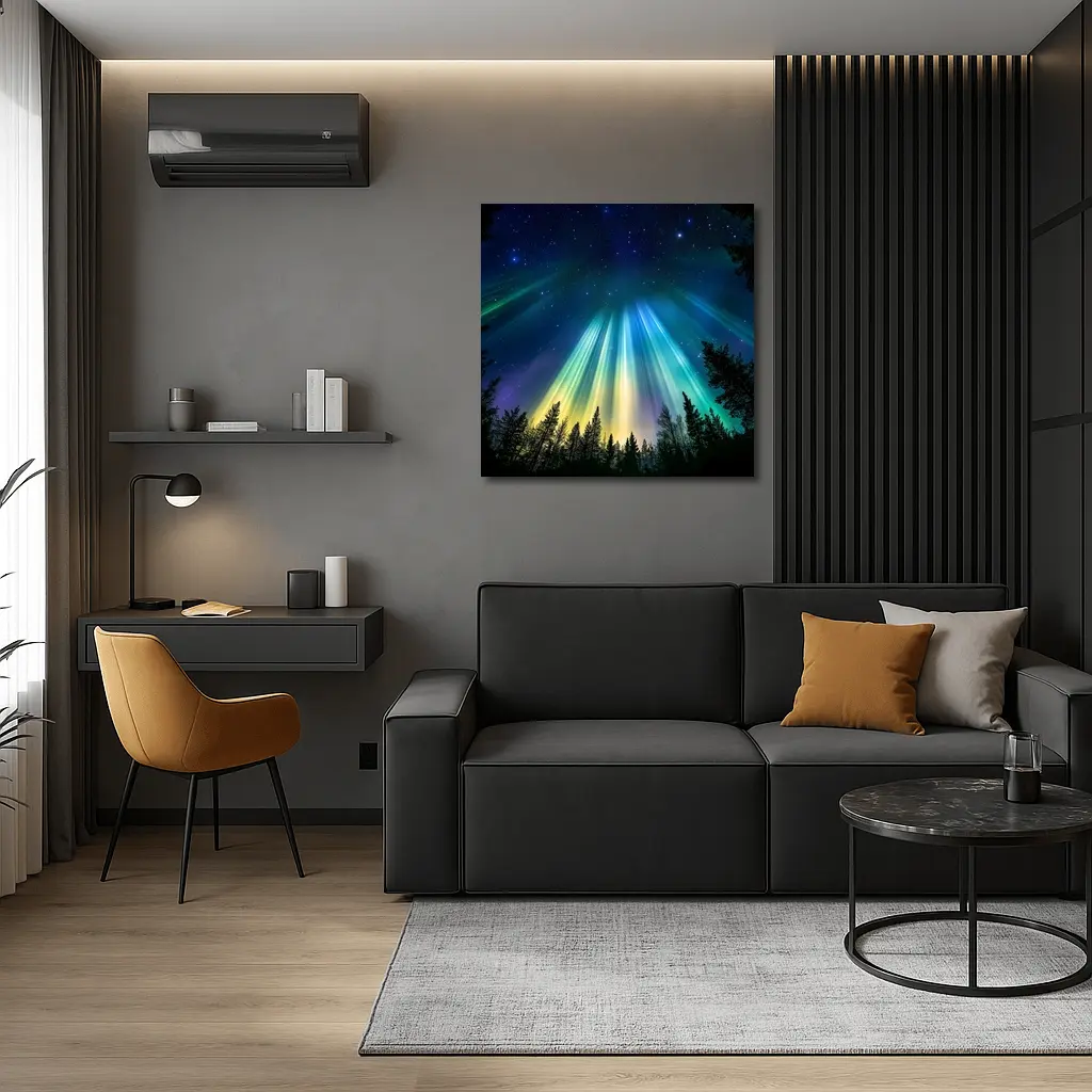 Aurora Borealis Northern Lights Forest Night – Wall Art