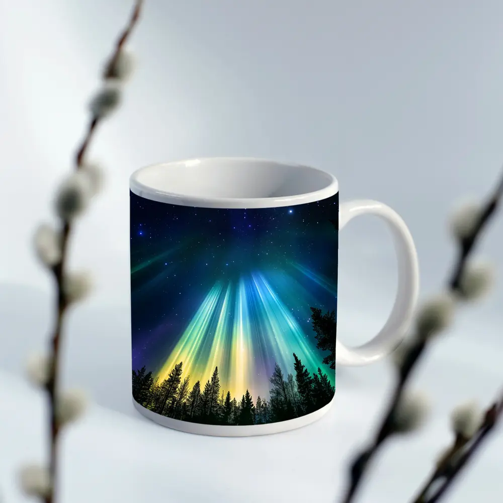 Aurora Borealis Northern Lights Forest Night – Mugs