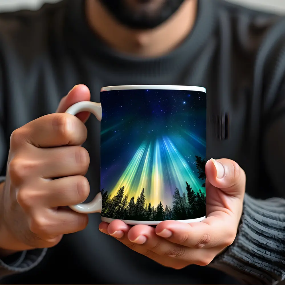 Aurora Borealis Northern Lights Forest Night – Mugs