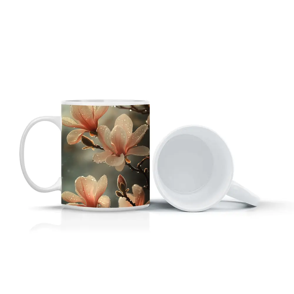 Pink Magnolia Flowers With Dew Drops – Mugs