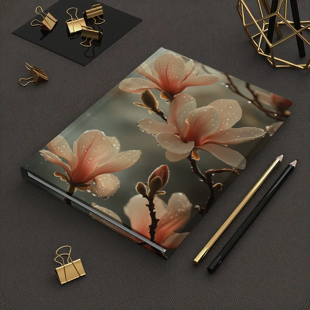 Pink Magnolia Flowers With Dew Drops – Notebooks