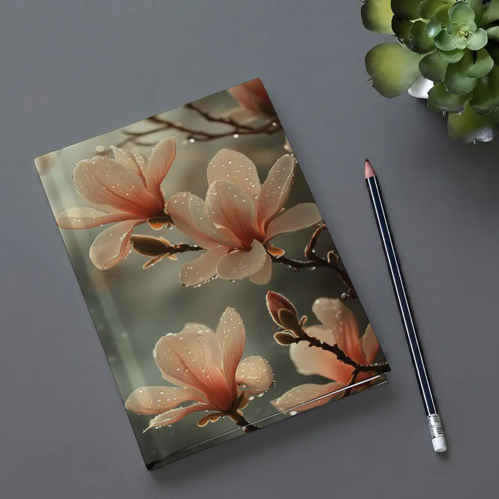 Pink Magnolia Flowers With Dew Drops – Notebooks
