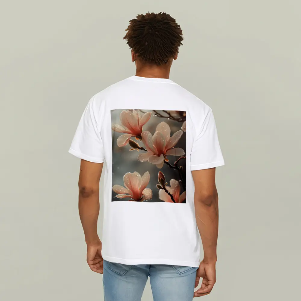 Pink Magnolia Flowers With Dew Drops – T-Shirts