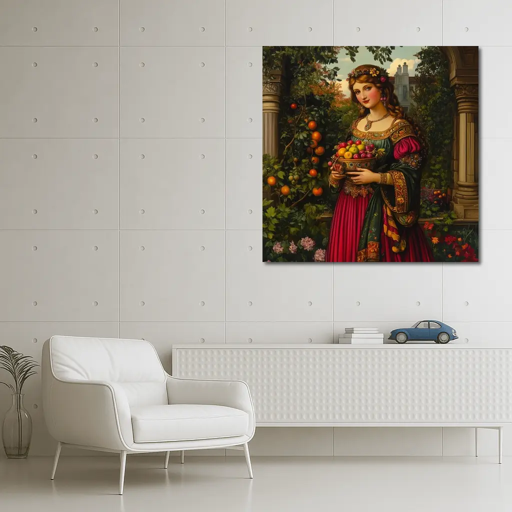 Renaissance Woman Holding Fruit Bowl Garden – Wall Art