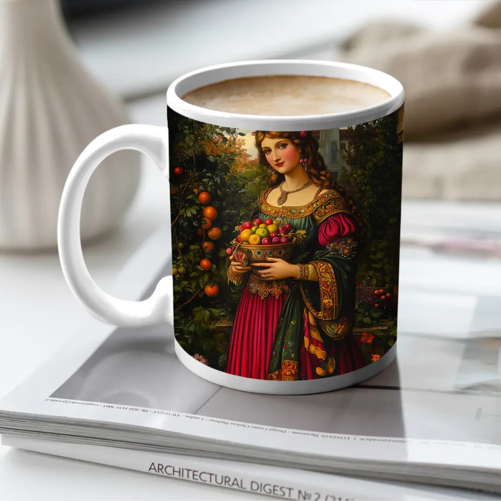 Renaissance Woman Holding Fruit Bowl Garden – Mugs