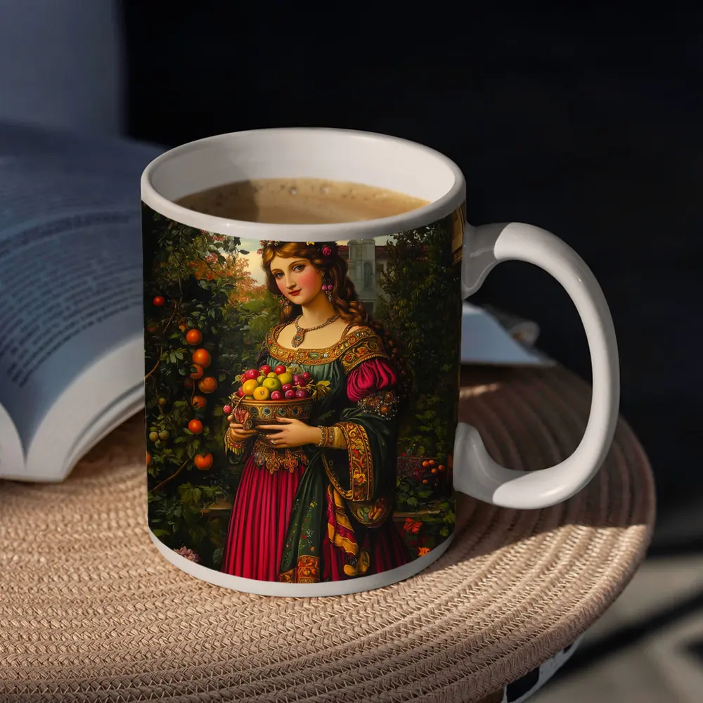 Renaissance Woman Holding Fruit Bowl Garden – Mugs