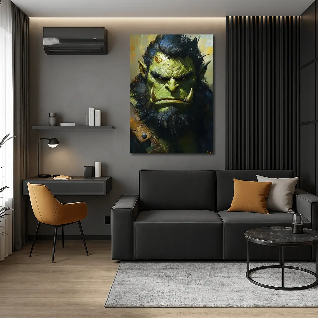 Green Orc Warrior Portrait Fantasy Art – Wall Art