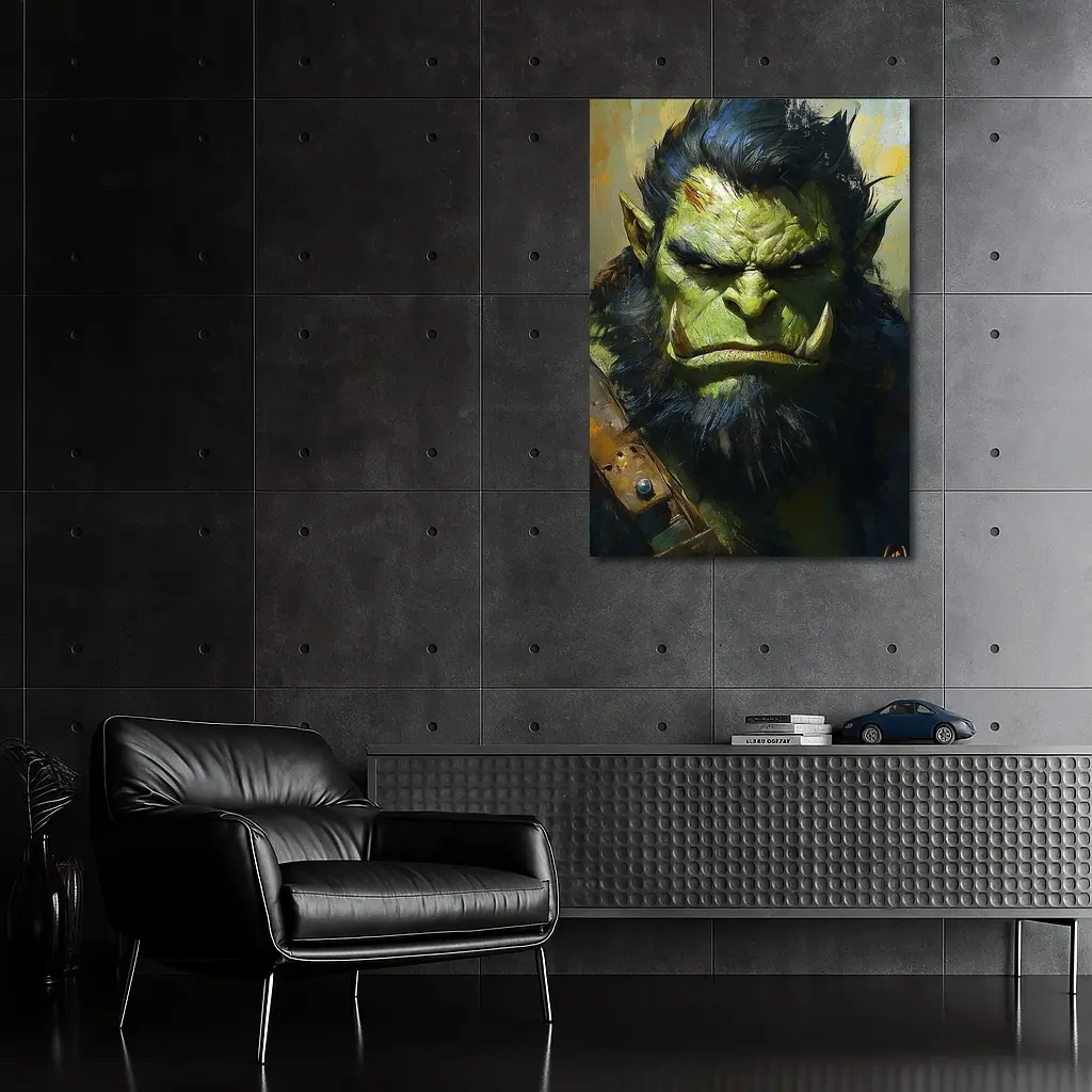 Green Orc Warrior Portrait Fantasy Art – Wall Art