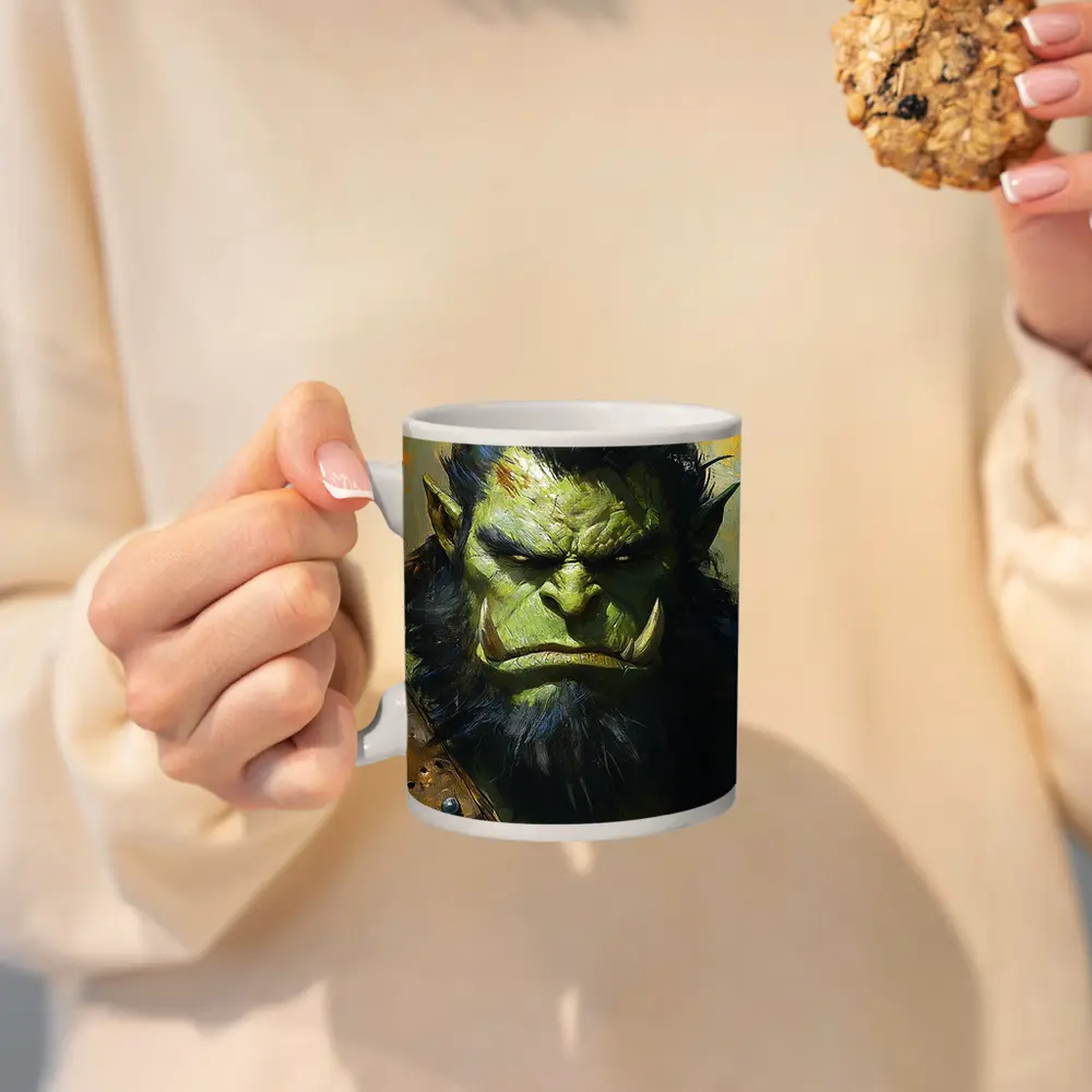 Green Orc Warrior Portrait Fantasy Art – Mugs