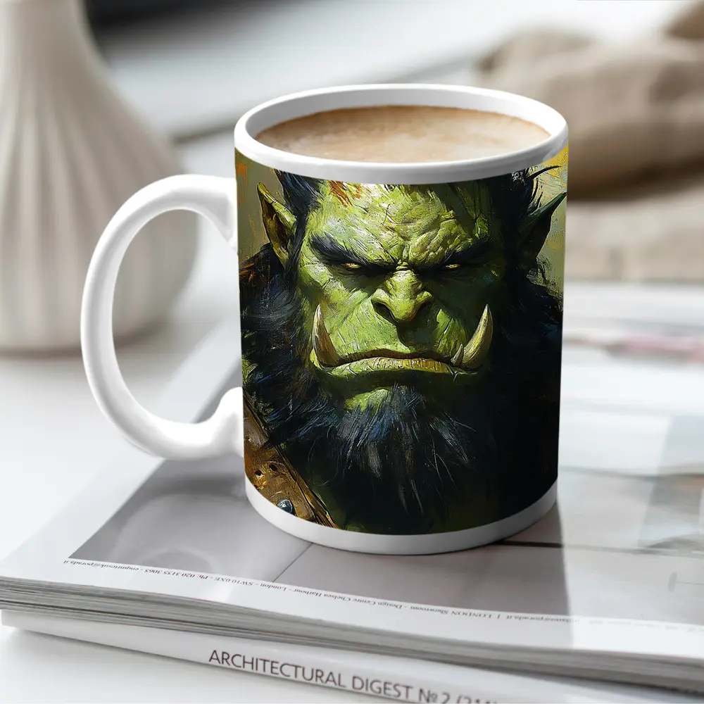 Green Orc Warrior Portrait Fantasy Art – Mugs