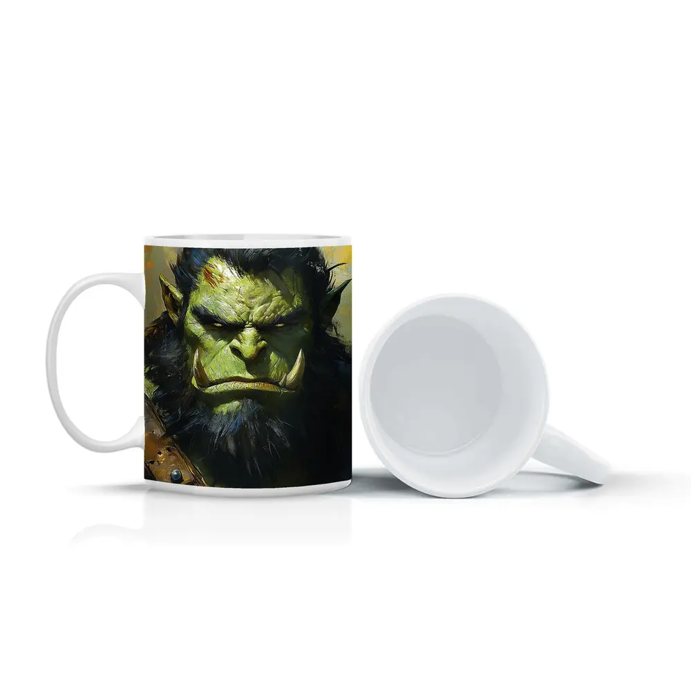 Green Orc Warrior Portrait Fantasy Art – Mugs