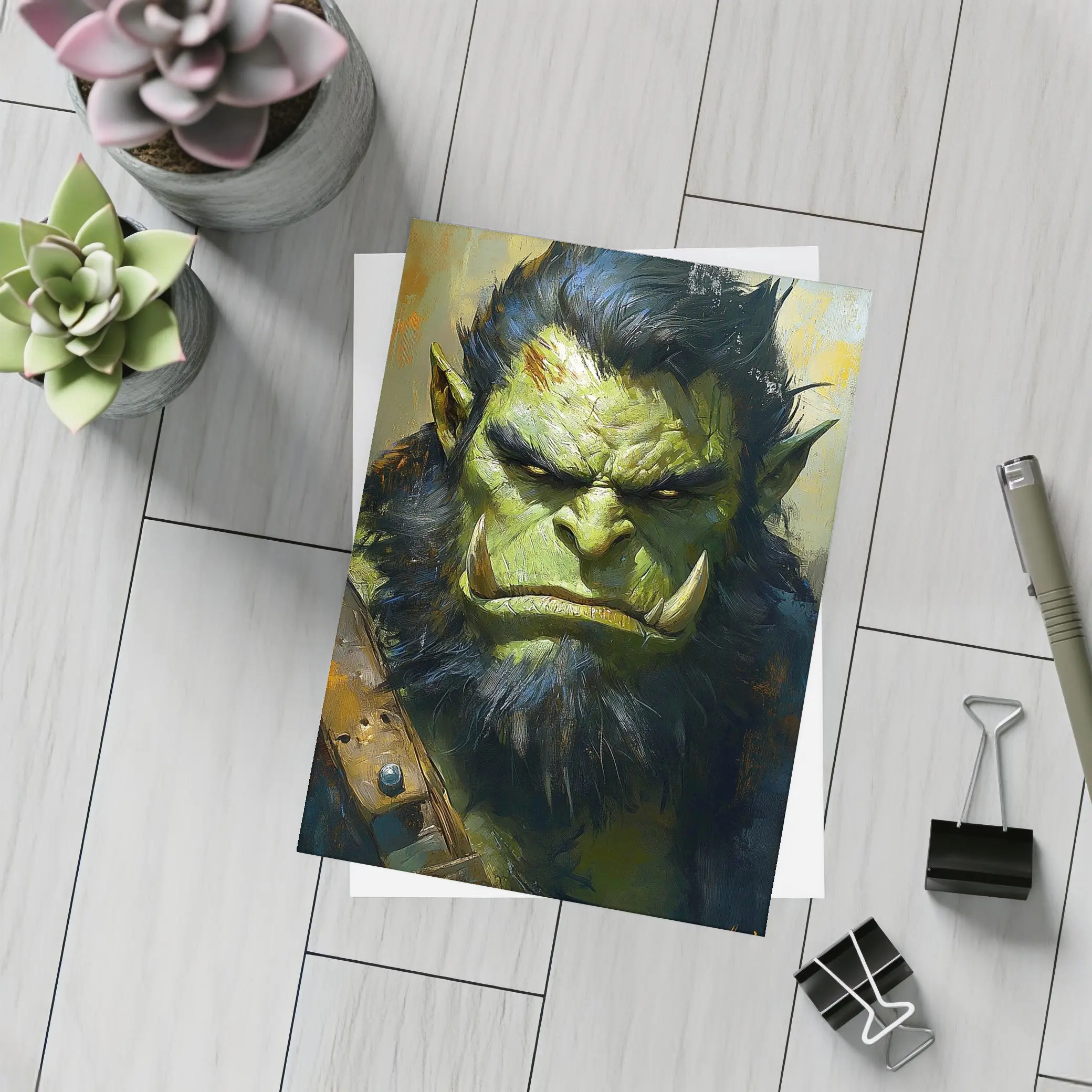 Green Orc Warrior Portrait Fantasy Art – Postcards