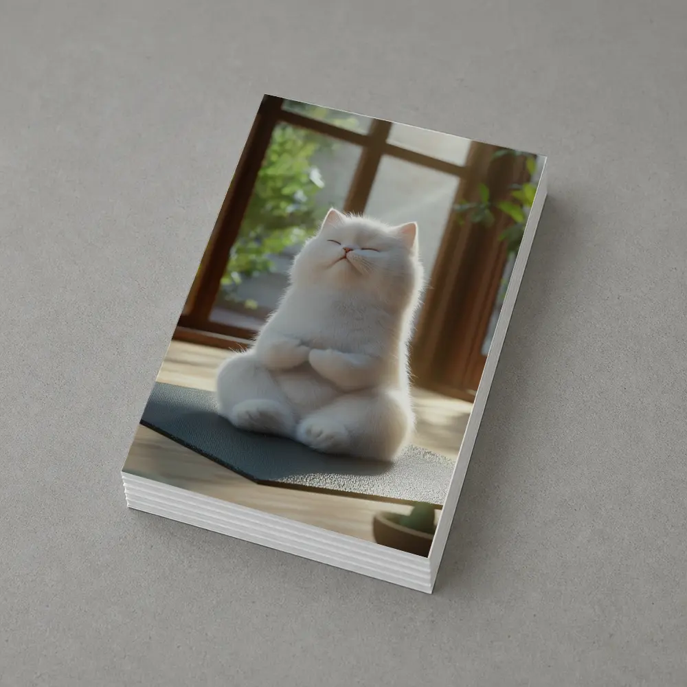 White Cat Meditating on Yoga Mat Indoors – Postcards
