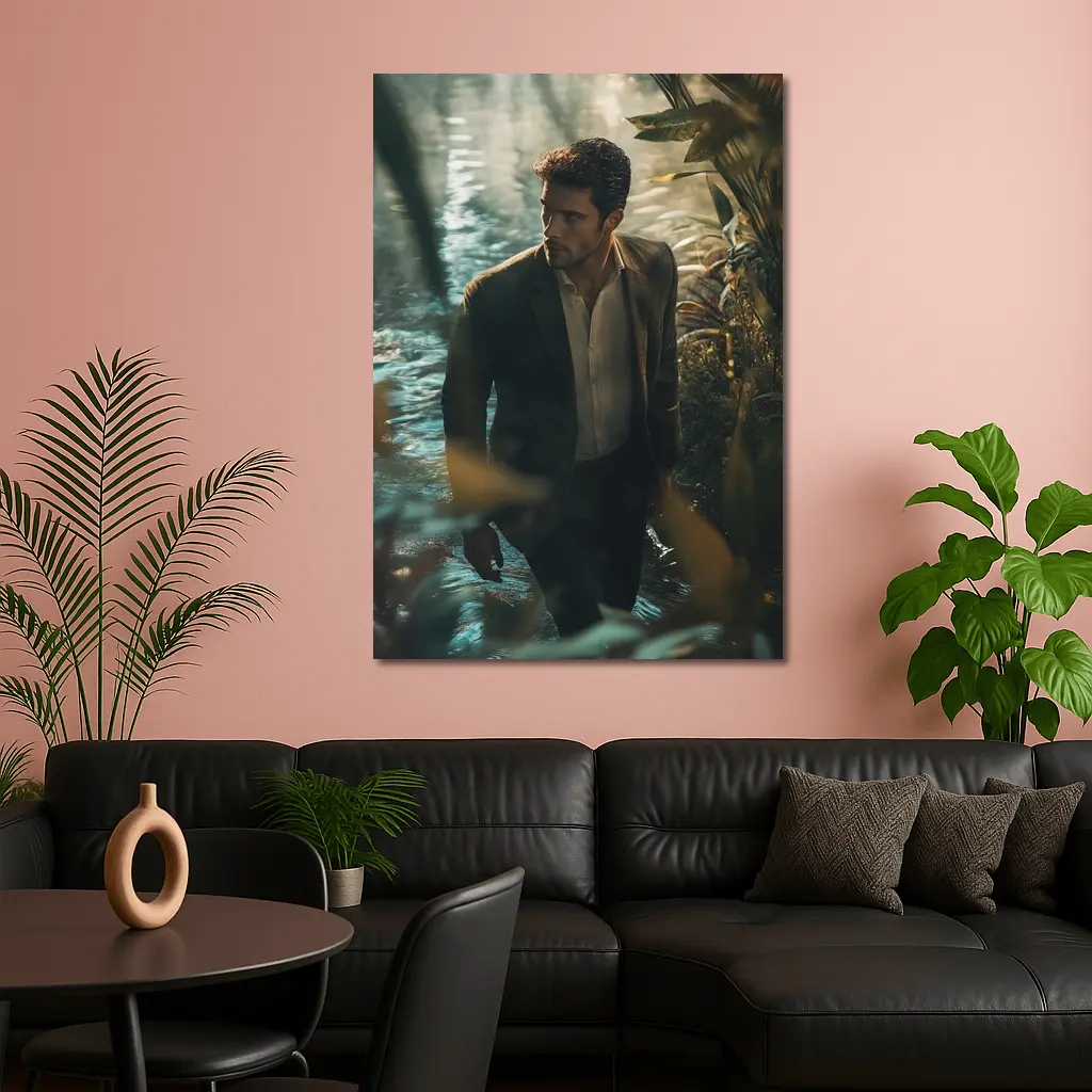 Man in Suit Wading Through Jungle Water – Wall Art