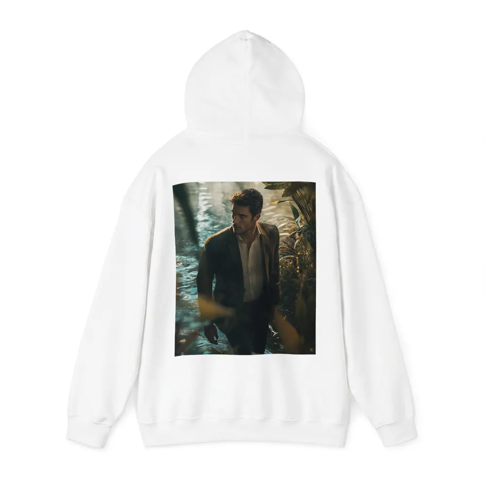 Man in Suit Wading Through Jungle Water – Hoodies