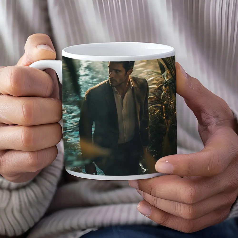 Man in Suit Wading Through Jungle Water – Mugs