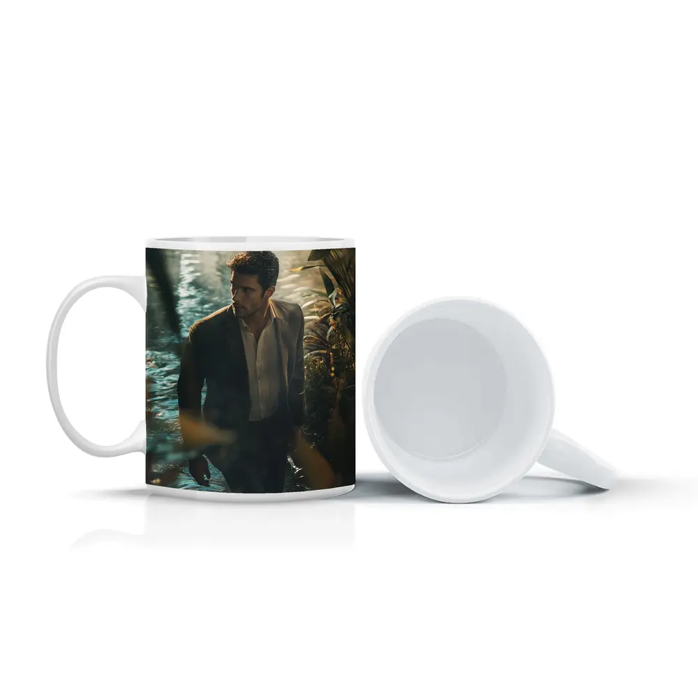 Man in Suit Wading Through Jungle Water – Mugs