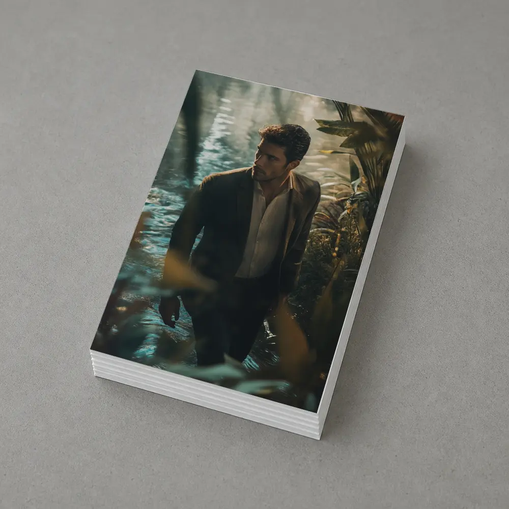 Man in Suit Wading Through Jungle Water – Postcards